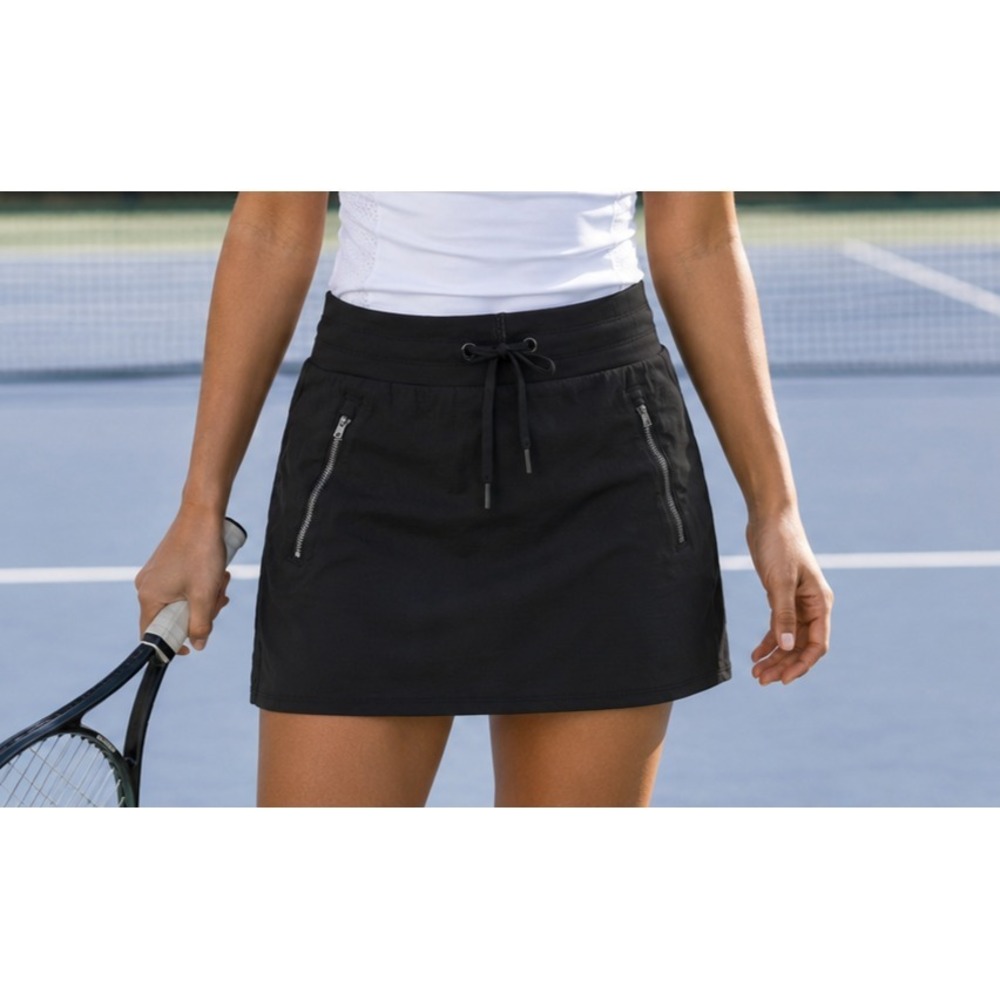 Athleta Trekkie North Skort Shorts + Skirt Black Size 4 Zip Pockets Drawstring - Picture 1 of 16